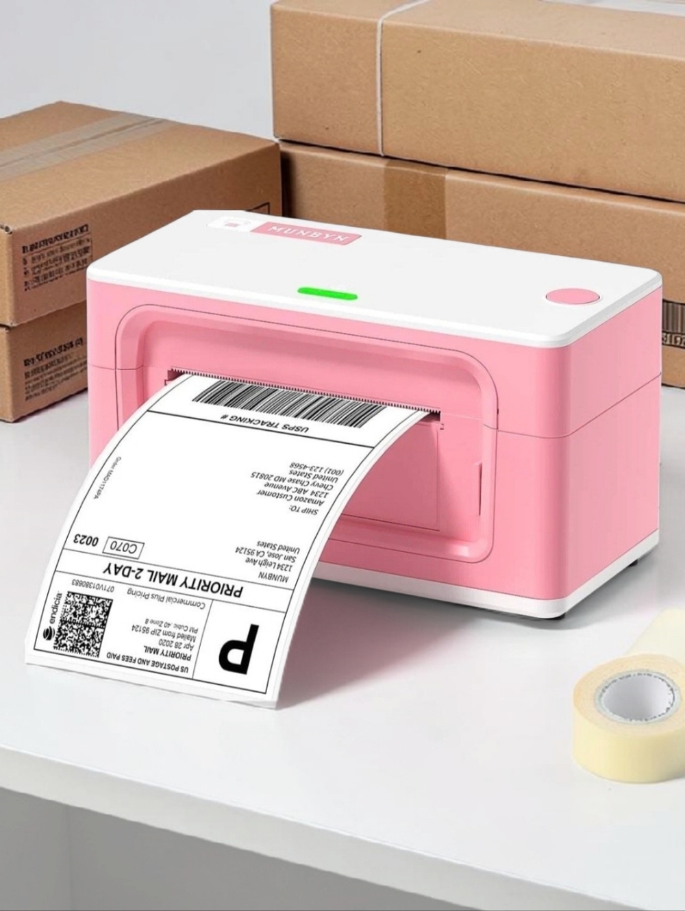 MUNBYN Thermal Label Printer 150mm/s 4x6 Desktop USB l - Pink